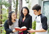 Students outside with Flora Lu