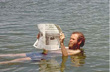 David Gaines, an advocate for raising awareness surrounding water sustainability, is seen here floating in Mono Lake's Salty Waters.